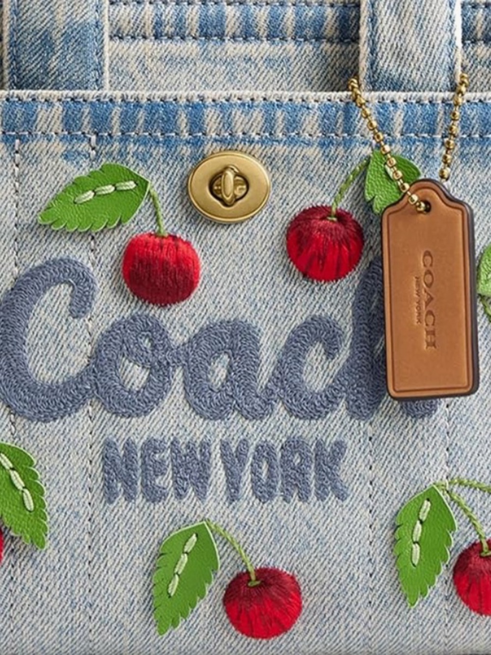 COACH BUNDLE: Coach Denim Cherry Embroidered Cargo Tote & Coach Star Crossbody - Picture 4 of 15